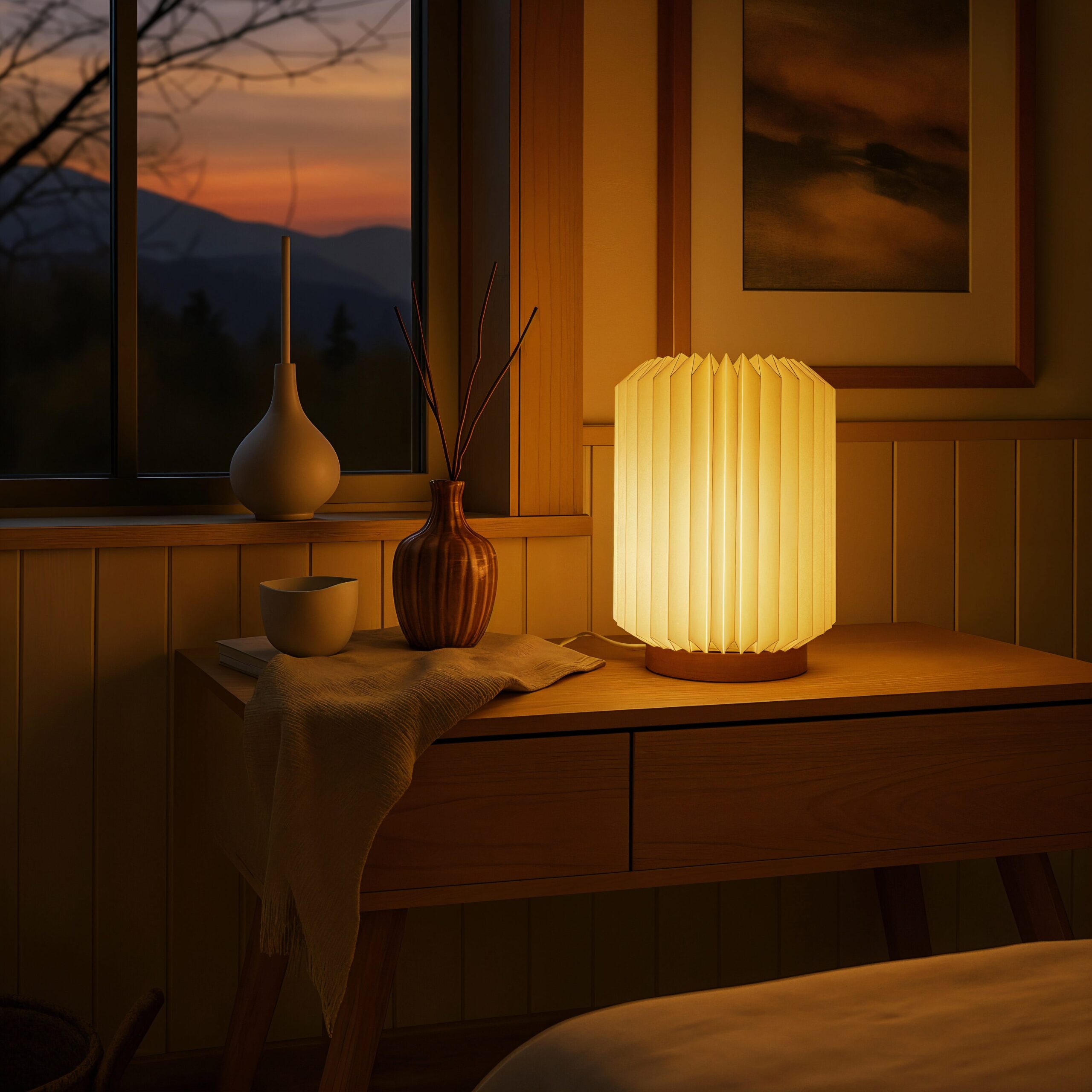 Coollux faltbare Papier LED-Lampe Aurora auf Holzsockel, 22cm – Bild 5