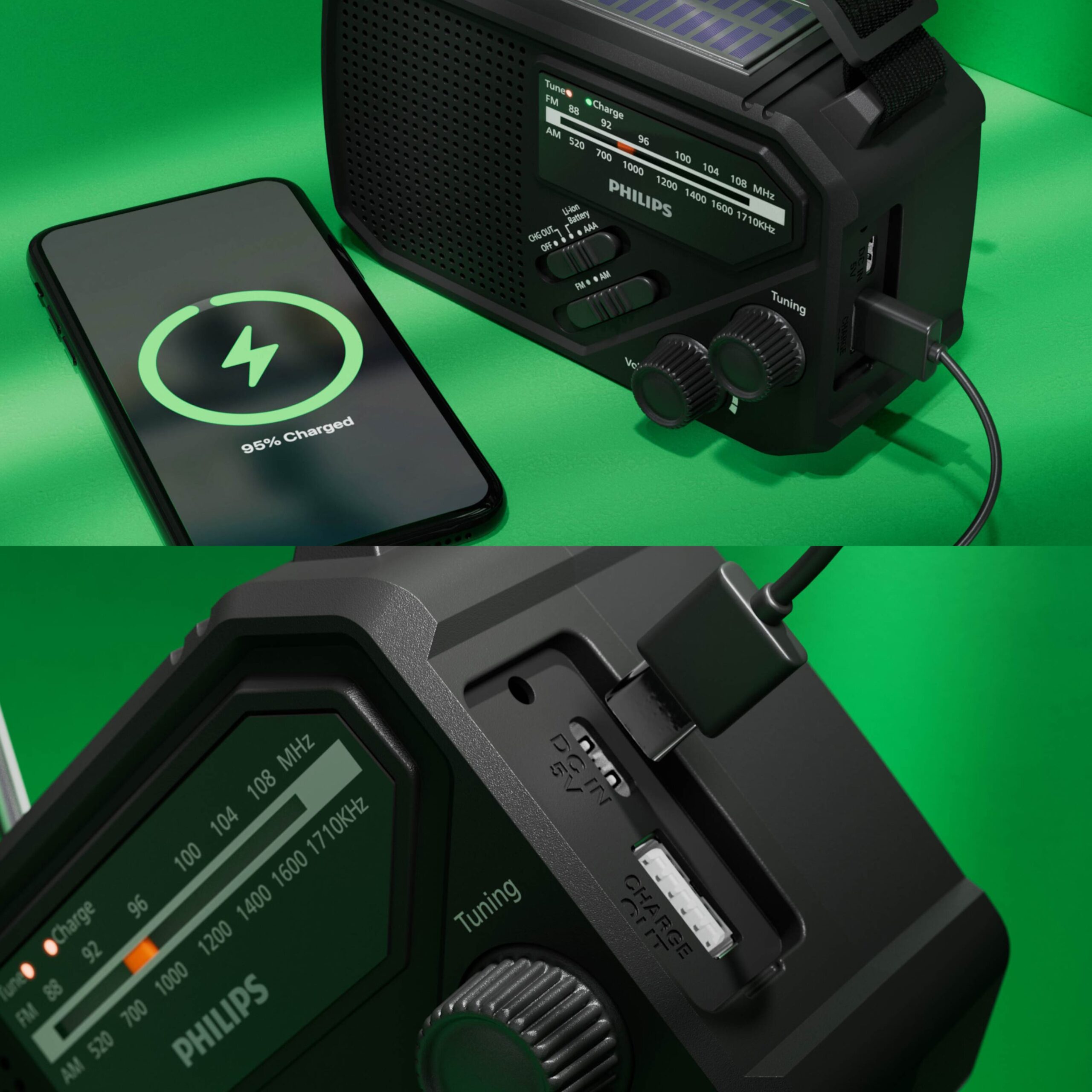 Philips TAR1609 Notfallradio mit analogem FM/AM-Tuner und Taschenlampe – Bild 4