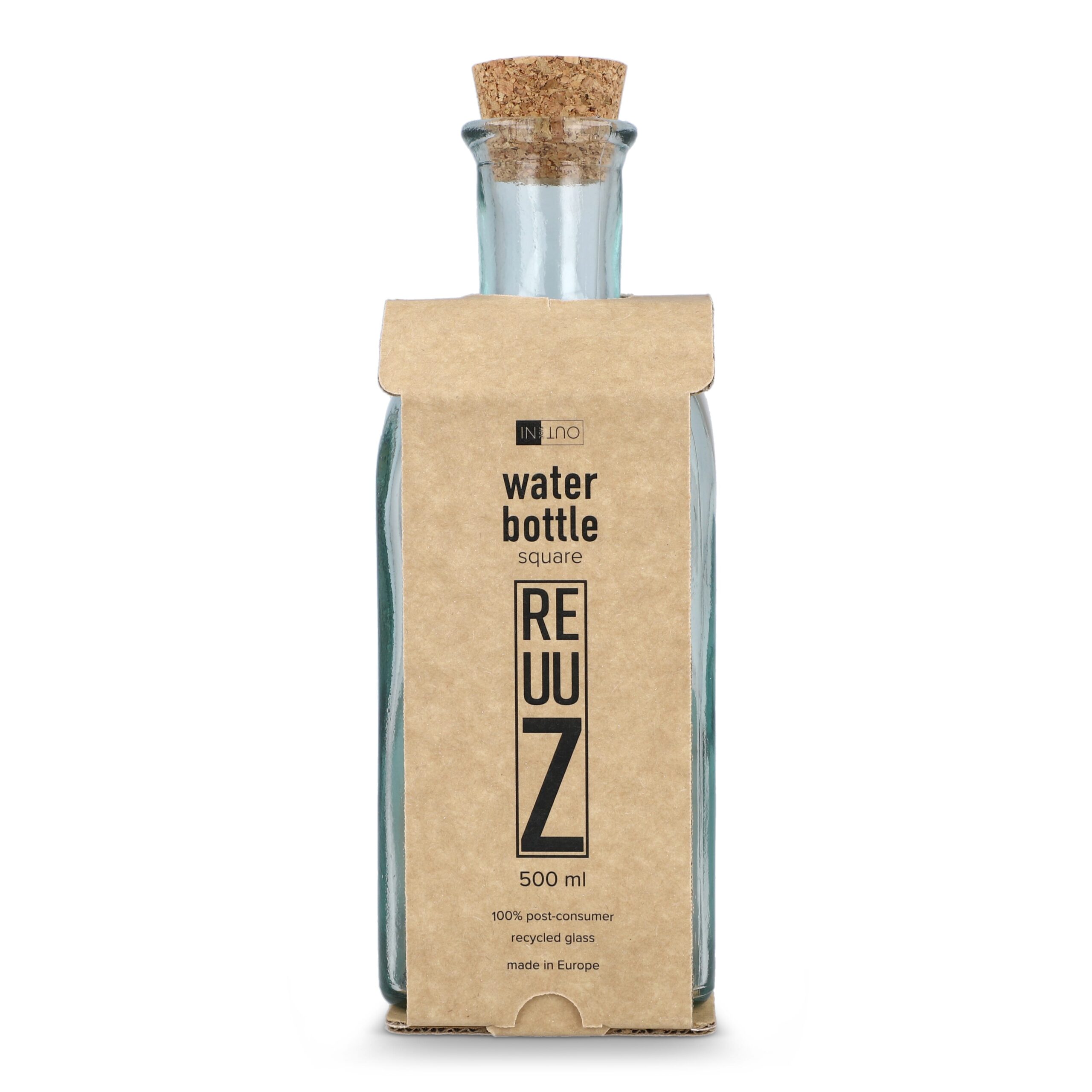 InSideOut Square Recycelte Glaswasserflasche ReuuZ mit Korkverschluss 500ml – Bild 4