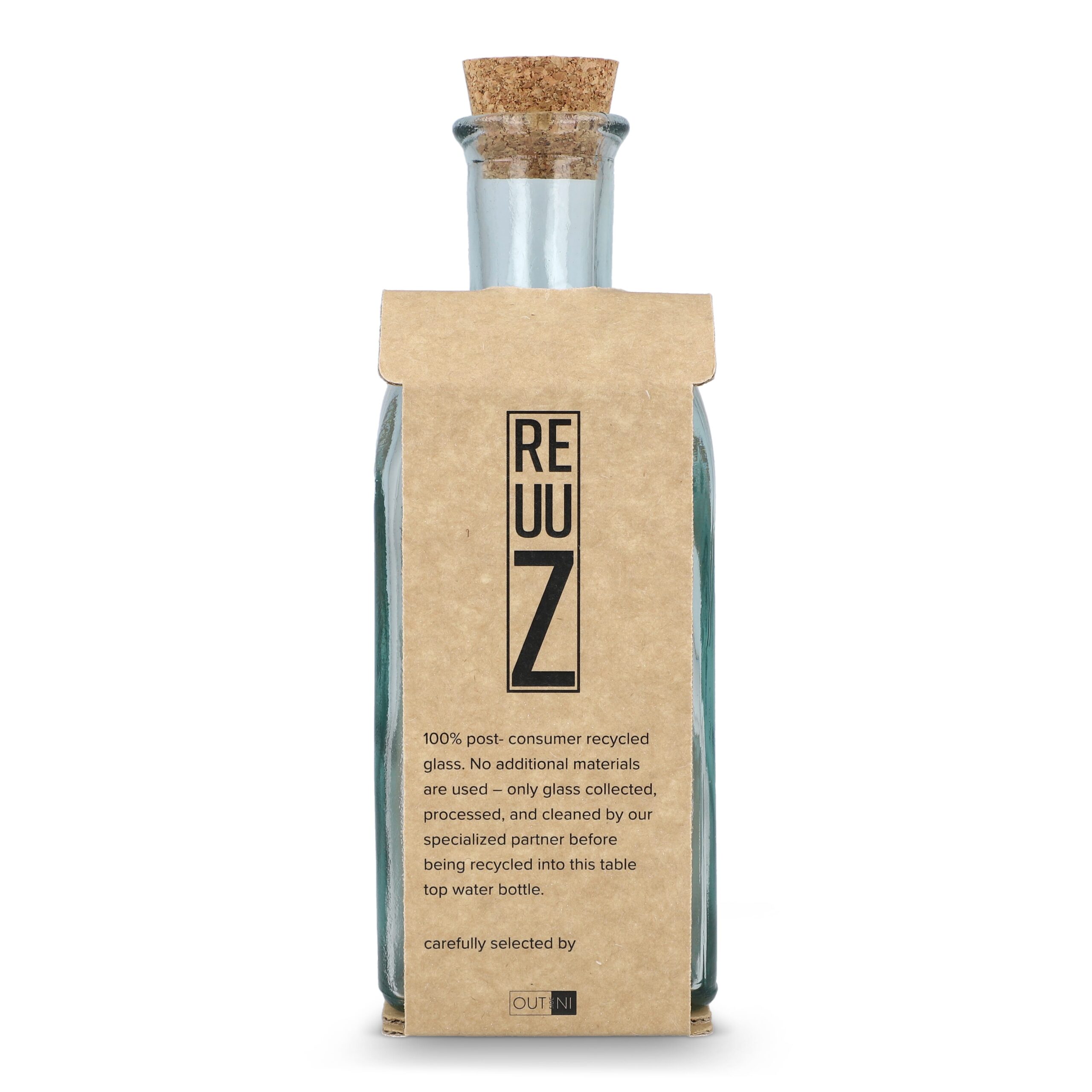 InSideOut Square Recycelte Glaswasserflasche ReuuZ mit Korkverschluss 500ml – Bild 6