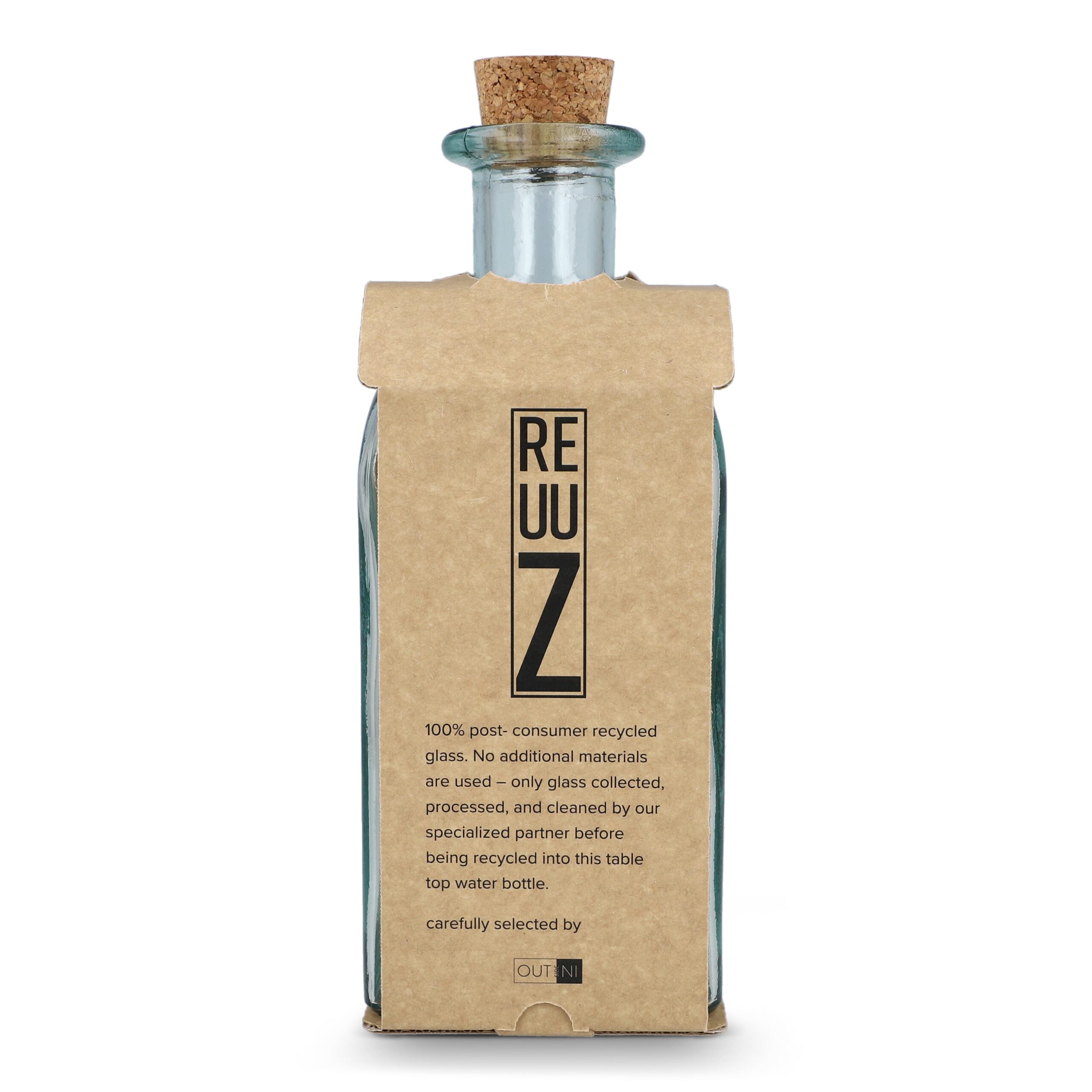 InSideOut Square Recycelte Glaswasserflasche ReuuZ mit Korkverschluss 1 l – Bild 3