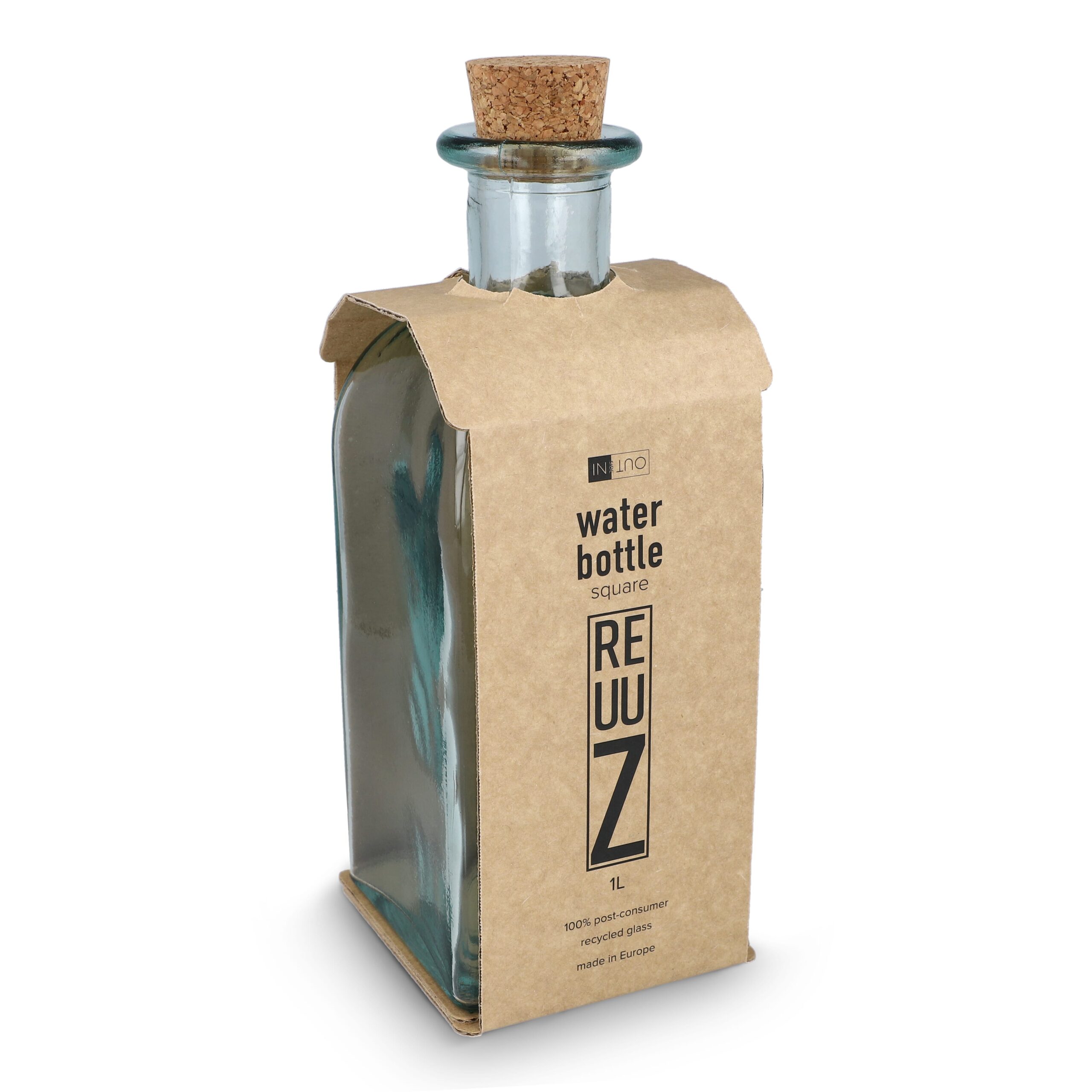 InSideOut Square Recycelte Glaswasserflasche ReuuZ mit Korkverschluss 1 l – Bild 6
