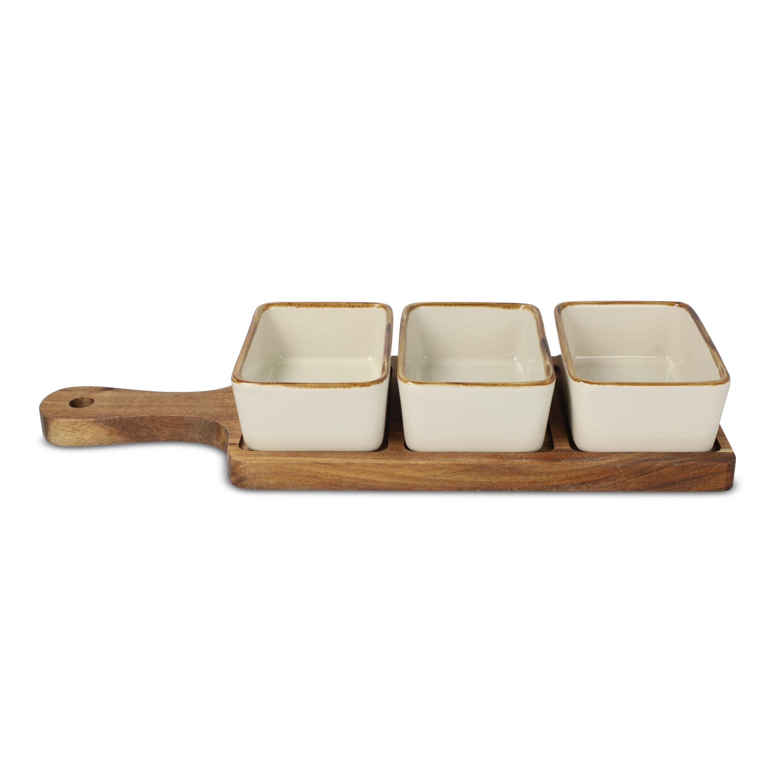 InSideOut Servierbrett aus Holz mit 3 Keramikschalen – Bild 2
