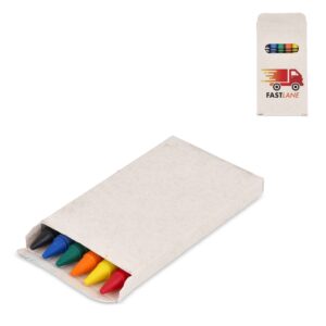 6 Wachsmalstifte in einer Schachtel aus recyceltem Milchkarton