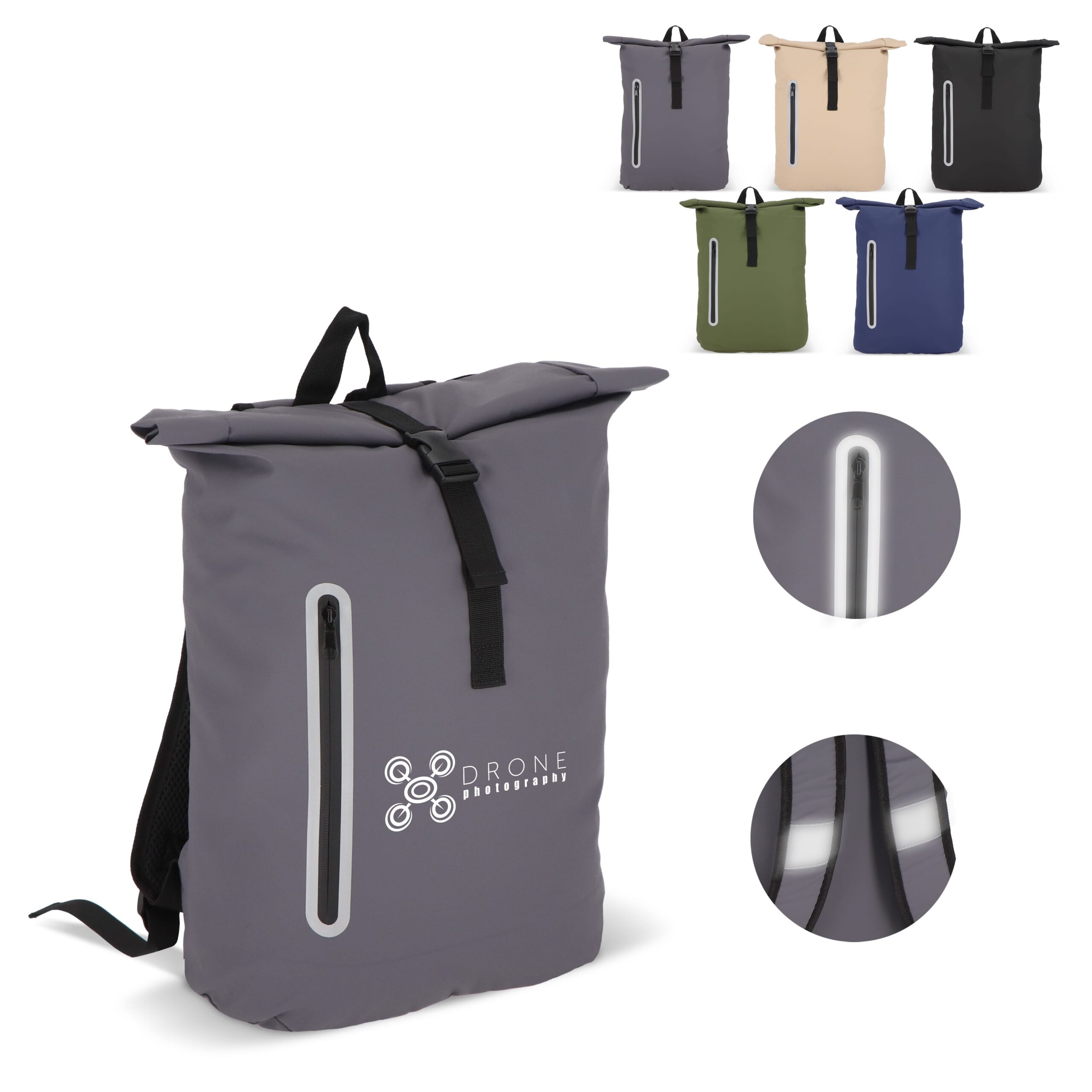 PU-beschichteter R-PET 600D Rolltop-Rucksack 20L