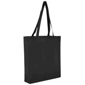 Baumwolltasche CLASSIC mit zwei langen Henkeln, Boden- und Seitenfalte, schwarz